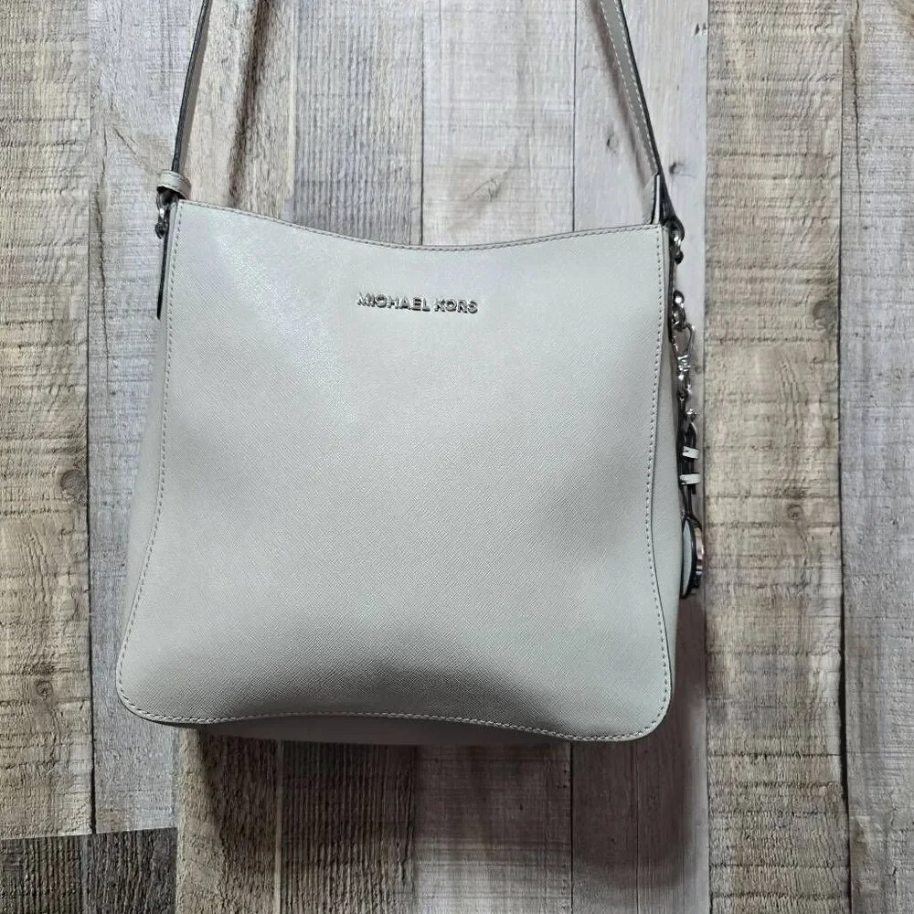 Michael Kors Jet Set Large Saffiano Leather Messenger Bag Grey Crossbody